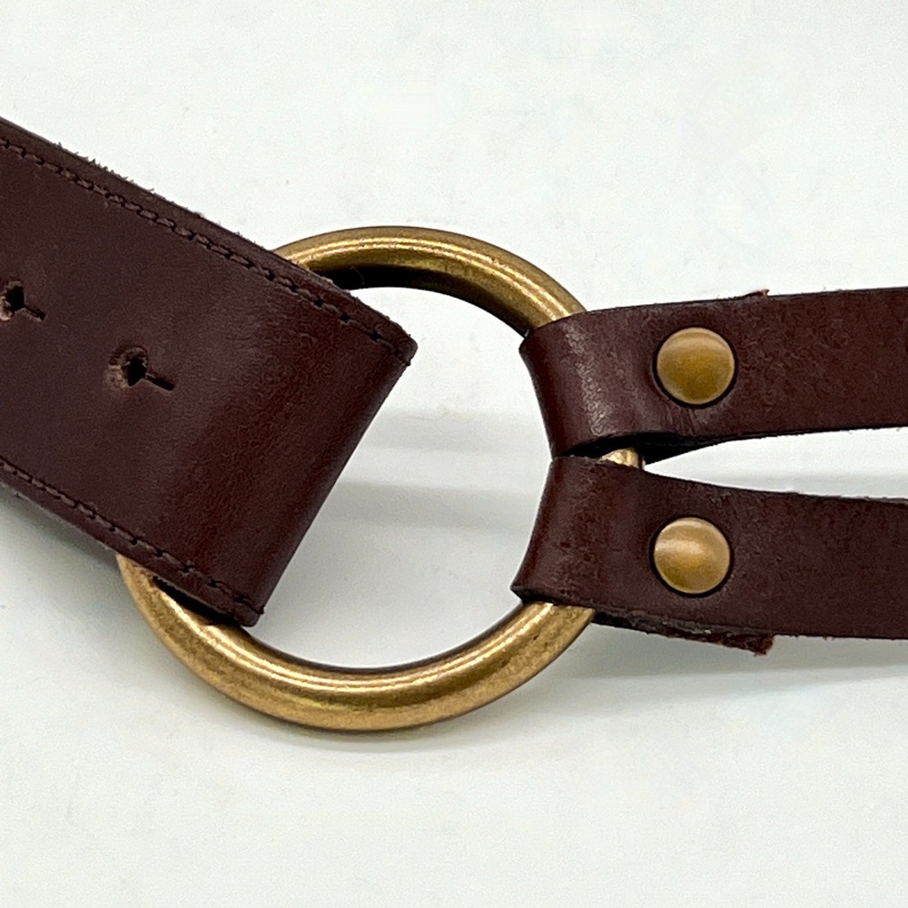 Fossil Womens Sz S Brown Leather Belt Studded Ring Loop Closure Double Strap New - Picture 3 of 5